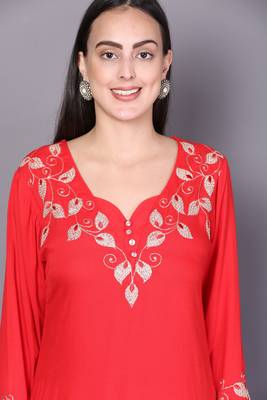 Red embroidered crepe cotton-kurtis 5