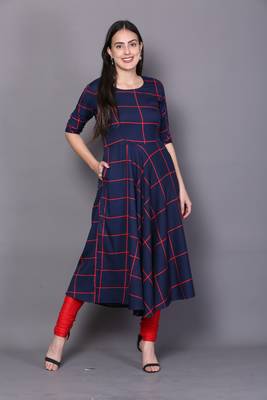 Blue embroidered cotton cotton-kurtis 1