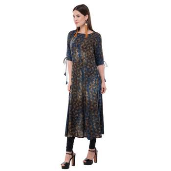 Blue embroidered rayon cotton-kurtis 3