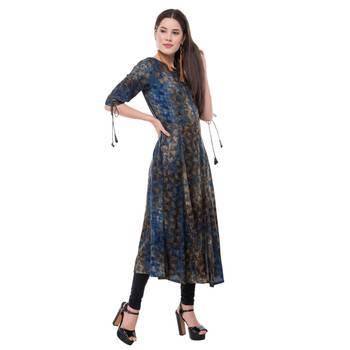 Blue embroidered rayon cotton-kurtis 4
