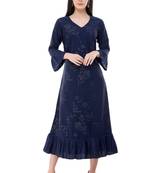 Royalblue embroidered rayon cotton-kurtis