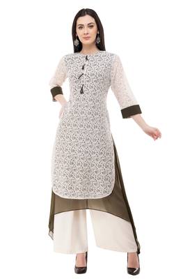 White embroidered georgette cotton-kurtis 1