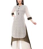 White embroidered georgette cotton-kurtis