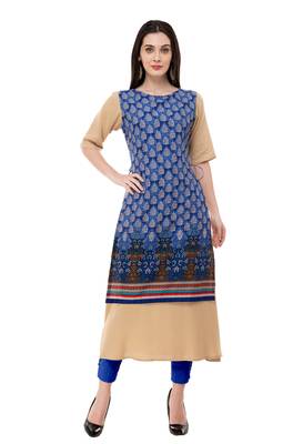 Blue embroidered georgette cotton-kurtis 1