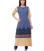 Blue embroidered georgette cotton-kurtis