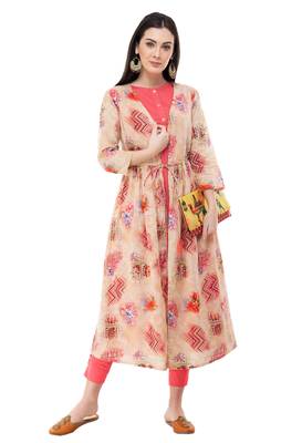 Peach embroidered cotton cotton-kurtis 1