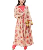 Peach embroidered cotton cotton-kurtis