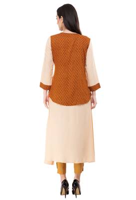 Beige embroidered crepe cotton-kurtis 2