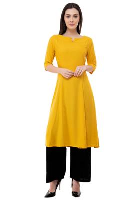 Yellow embroidered crepe cotton-kurtis 1