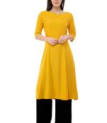 Yellow embroidered crepe cotton-kurtis