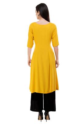 Yellow embroidered crepe cotton-kurtis 2