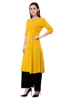 Yellow embroidered crepe cotton-kurtis 3