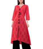 Red embroidered crepe cotton-kurtis