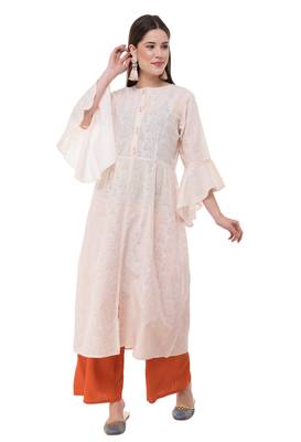 Cream embroidered cotton cotton-kurtis 1