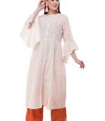 Cream embroidered cotton cotton-kurtis