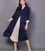 Blue embroidered rayon cotton-kurtis