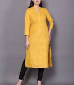 Yellow embroidered cotton cotton-kurtis