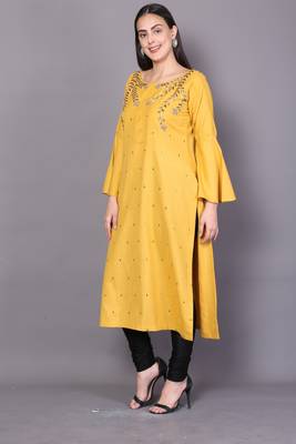 Yellow embroidered rayon cotton-kurtis 3
