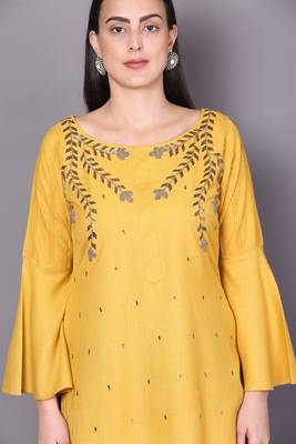 Yellow embroidered rayon cotton-kurtis 5
