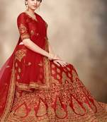 Red thread embroidery silk semi stitched lehenga