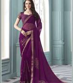 Purple printed chiffon saree with blouse