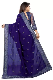 Blue And Net Vichitra Silk Embriodered  Saree With Blouse Piece.
