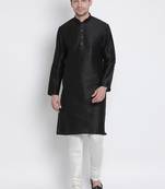 Black Plain Silk Blend Kurta-Pajama