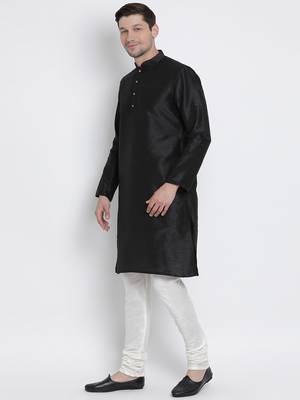 Black Plain Silk Blend Kurta-Pajama 2