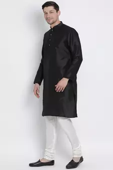 Black Plain Silk Blend Kurta-Pajama