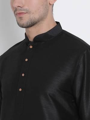 Black Plain Silk Blend Kurta-Pajama 3