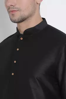 Black Plain Silk Blend Kurta-Pajama