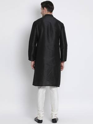 Black Plain Silk Blend Kurta-Pajama 4