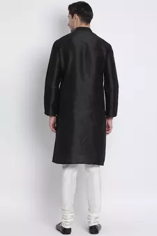 Black Plain Silk Blend Kurta-Pajama