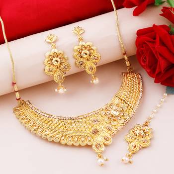 Gold Plated Traditional Designer Necklace Jewellery Set For Women 3