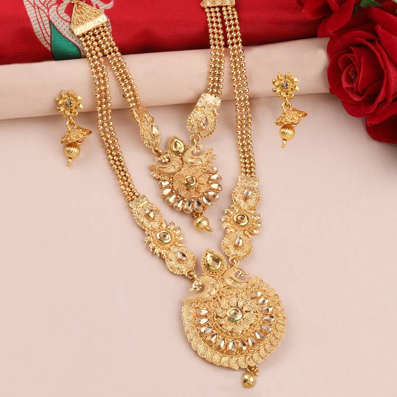 Gold Plated Traditional Designer Necklace Jewellery Set For Women