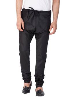 Black Plain Silk Blend Men-Pyjamas