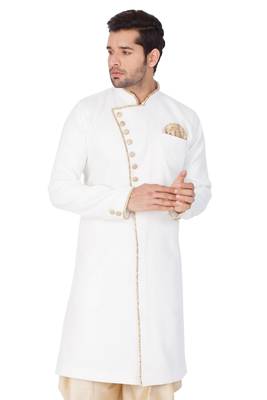 White Plain Silk Blend Sherwani 1