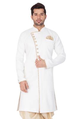 White Plain Silk Blend Sherwani 2