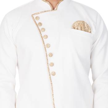 White Plain Silk Blend Sherwani 3