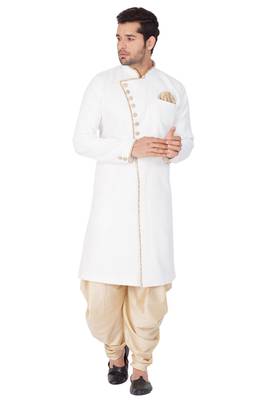 White Plain Silk Blend Sherwani 5