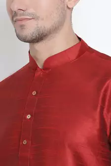 Maroon Plain Silk Blend Dhoti-Kurta