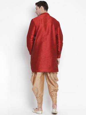 Maroon Plain Silk Blend Dhoti-Kurta 4