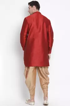 Maroon Plain Silk Blend Dhoti-Kurta