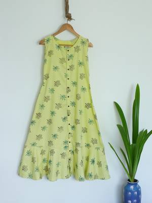 Khadi Maxi Dress with Maple leaf prints 1