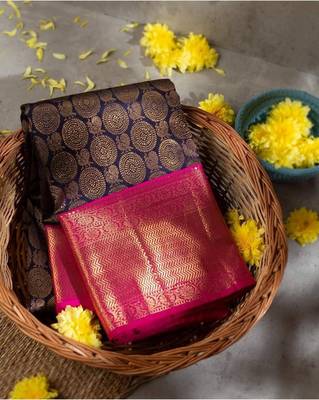 Blue & Pink woven Banarasi silk saree with blouse 1
