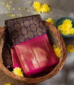 Blue & Pink woven Banarasi silk saree with blouse