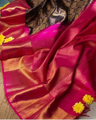 Blue & Pink woven Banarasi silk saree with blouse 2