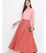 Women Deep Peach Printed Flared Skirts