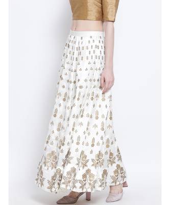 Women White Solid Flared Skirts 3