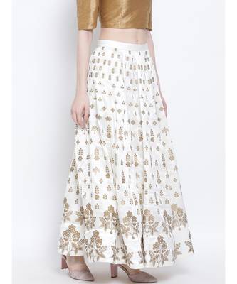Women White Solid Flared Skirts 4